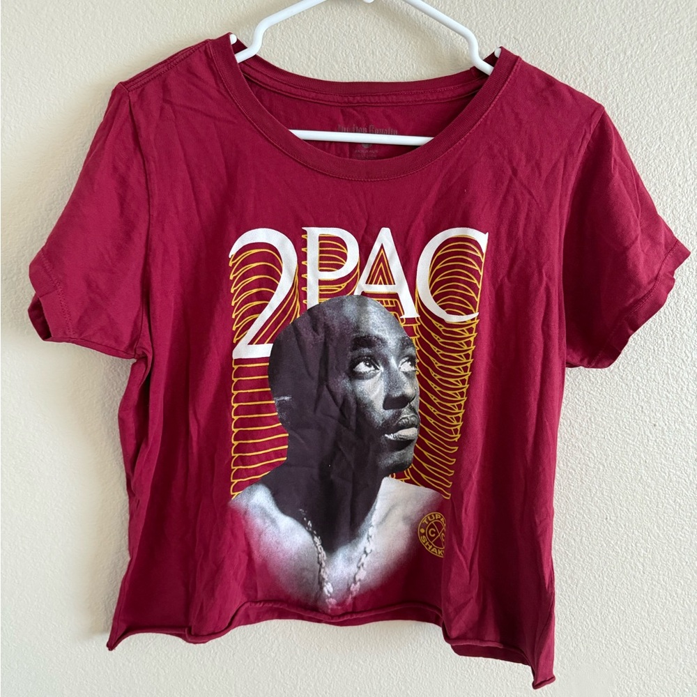 2Pac Hip Hop Royalty Graphic Women's Burgundy Crop T-Shirt size 3X Fits Like‎ XL